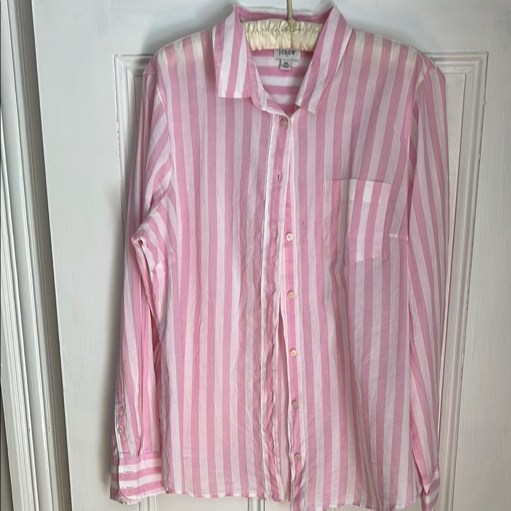 J. Crew Factory Women’s Size XL Pink and White Striped Casual Shirt